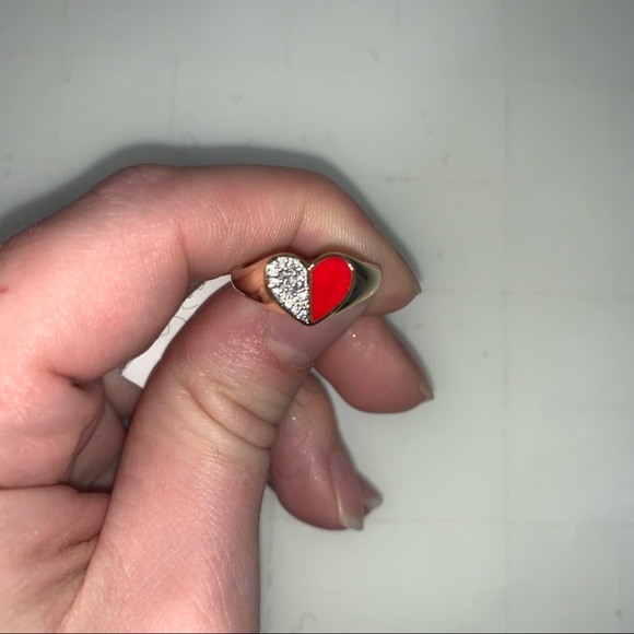 Adina Reyter Jewelry - Adina Reyter 14K Gold, Diamond, & Enamel Folded Heart Signet Ring